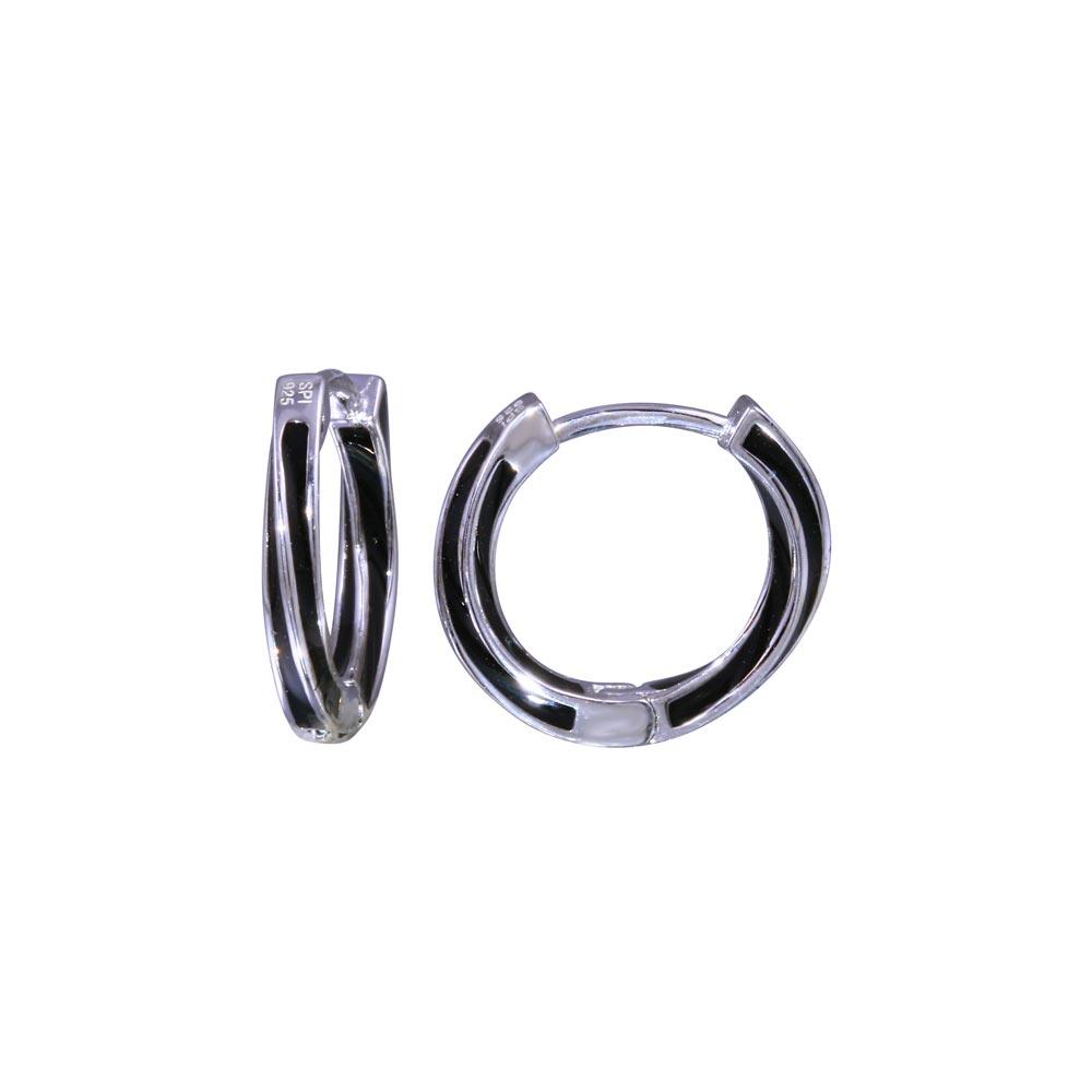 Rhodium Plated 925 Sterling Silver Twisted Black Outline Earring - STE01324