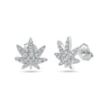 Rhodium Plated 925 Sterling Silver Cannabis CZ Stud Earring - STE01332