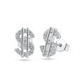 Rhodium Plated 925 Sterling Silver Dollar CZ Stud Earring - STE01333