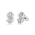 Rhodium Plated 925 Sterling Silver Dollar Stud Earring - STE01335
