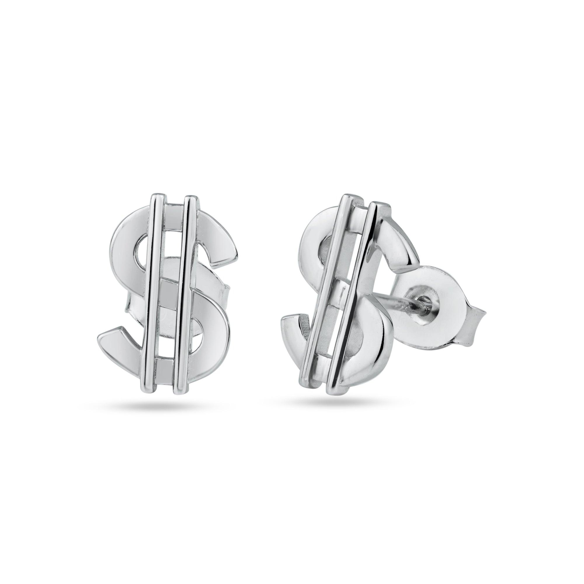 Rhodium Plated 925 Sterling Silver Dollar Stud Earring - STE01335