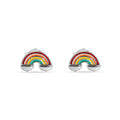 Rhodium Plated 925 Sterling Silver Enamel Rainbow Clouds Stud Earring - STE01386
