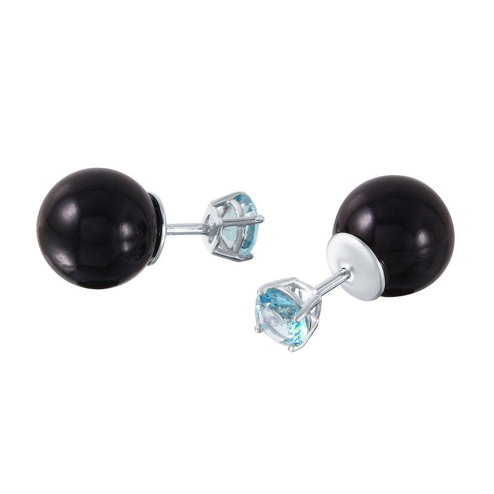 925 Sterling Silver Light Blue Black Synthetic Pearl Front and Back Earring - STE01000MAR