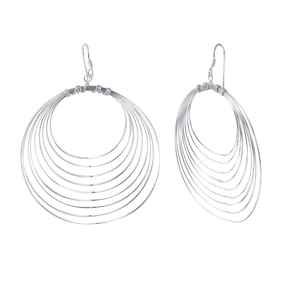 Silver 925 Circle Shaped Multi-Wire Dangling Earrings - STE00789