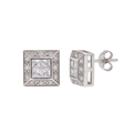 Rhodium Plated 925 Sterling Silver Men's CZ Stud Earrings - STEM040