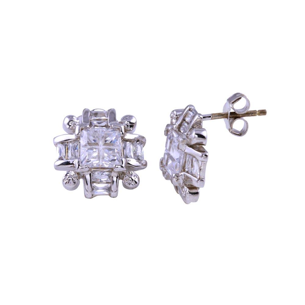 Rhodium Plated 925 Sterling Silver Cross DC Clear CZ Stud Earring - STEM059