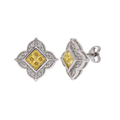 Rhodium Plated 925 Sterling Silver Square DC Yellow and Clear CZ Stud Earring - STEM060
