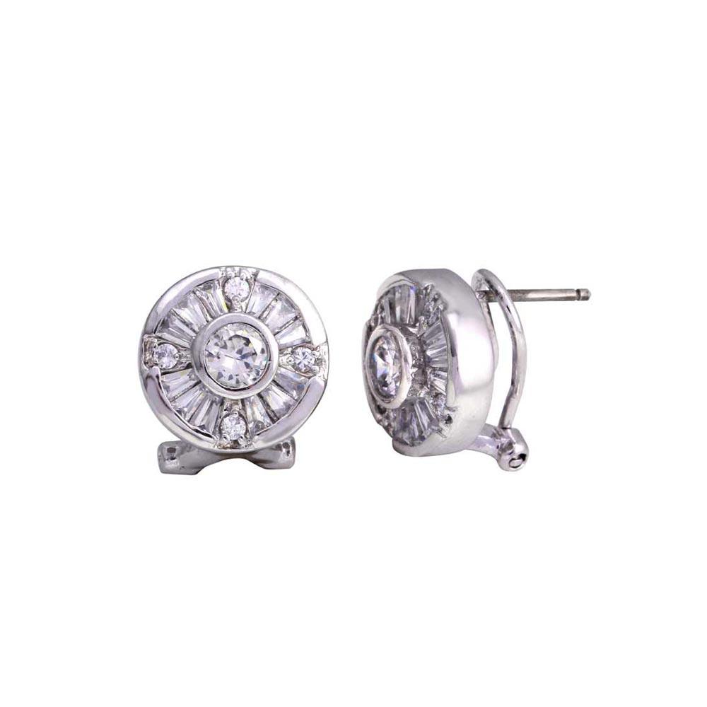 Rhodium Plated 925 Sterling Silver Round Lever Back Clear CZ Stud Earring - STEM093