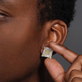 Rhodium Plated 925 Sterling Silver Square Yellow Citrine and Clear CZ Stud Earring - STEM126