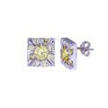 Rhodium Plated 925 Sterling Silver DC Square Clear CZ Stud Earring - STEM130
