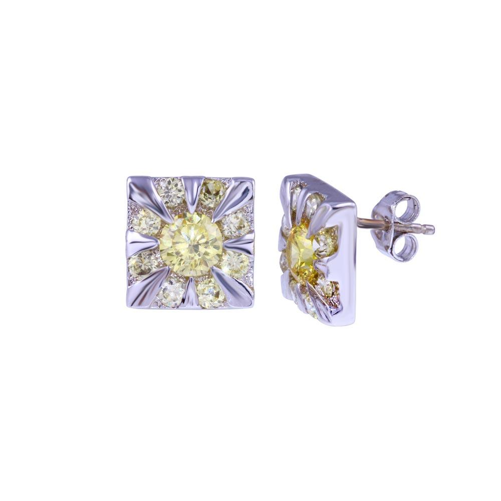 Rhodium Plated 925 Sterling Silver DC Square Clear CZ Stud Earring - STEM130