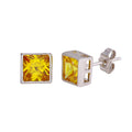 Rhodium Plated 925 Sterling Silver Square Yellow CZ Stud Earring - STEM151-7MM