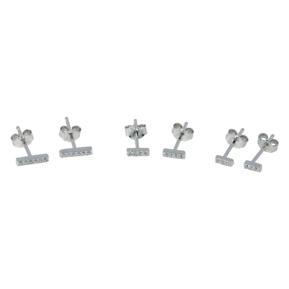 Rhodium Plated 925 Sterling Silver Bar CZ Earring Set - STES00008