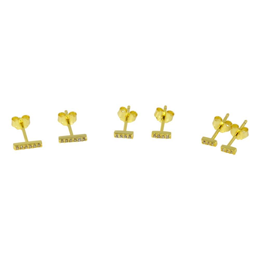 Gold Plated 925 Sterling Silver Bar CZ Earring Set - STES00008GP