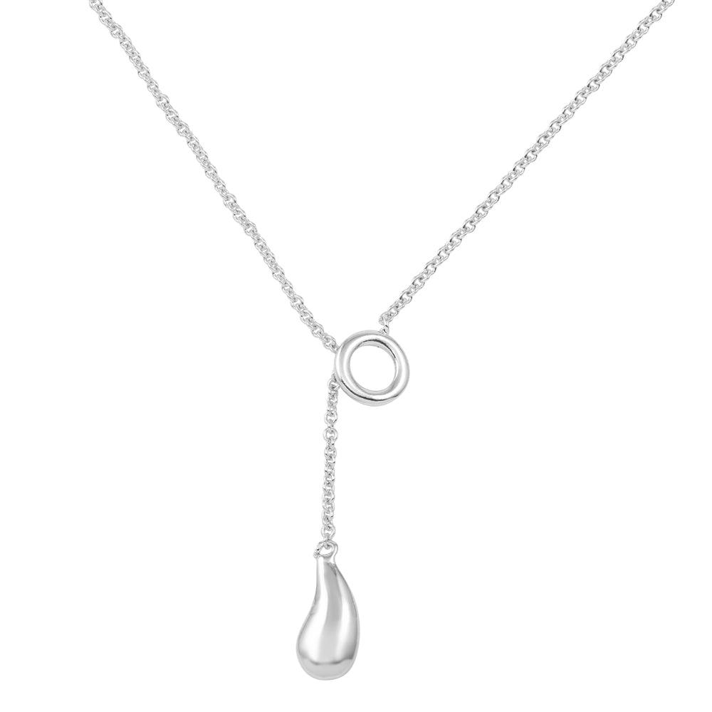Rhodium Plated 925 Sterling Silver Teardrop Necklace - STP00002