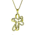 Silver 925 Clear CZ Gold Plated Double Cross Pendant Necklace - STP00008GP
