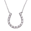 Silver 925 Clear CZ Rhodium Plated Horse Shoe Pendant Necklace - STP00045