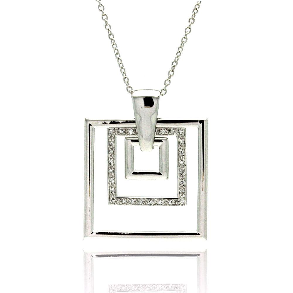 Silver 925 Clear CZ Rhodium Plated Multi Square Pendant Necklace - STP00082