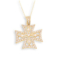 Gold Plated 925 Sterling Silver Maltese Cross Clear CZ 29mm Pendant Necklace - STP00126GP