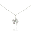 Silver 925 Clear Green CZ Rhodium Plated Clover Pendant Necklace - STP00235-GREEN