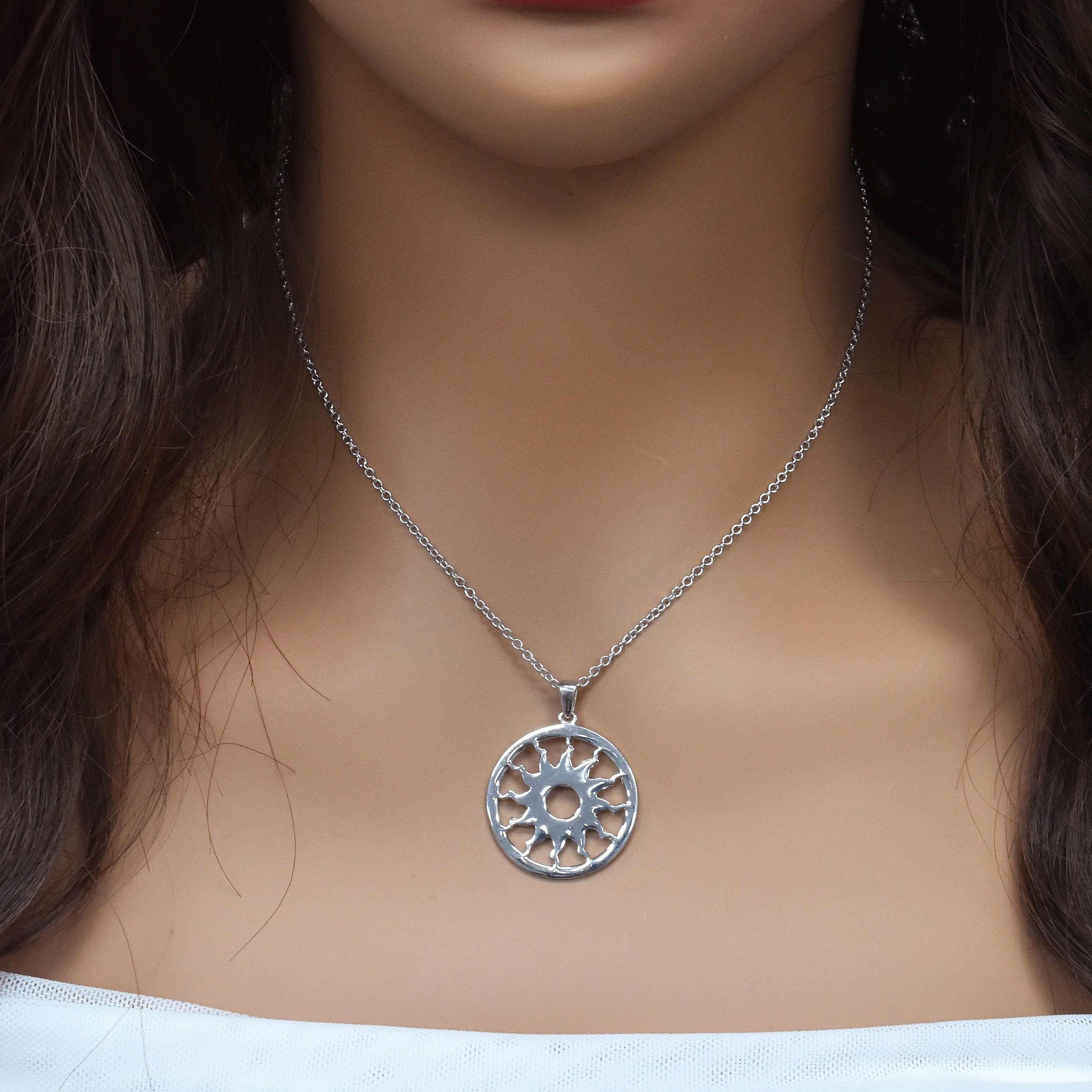Silver 925 Blazing Sun Pendant Necklace - STP00258