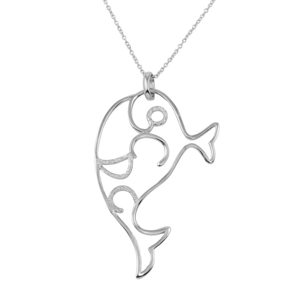 High Polished 925 Sterling SilverWhale Design Pendant Necklace - STP00286