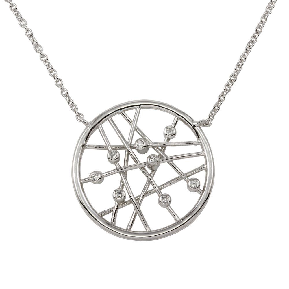 Rhodium Plated 925 Sterling Silver Round Pendant Necklace - STP00369