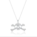 Silver 925 Clear CZ Rhodium Plated Skull Pendant Necklace - STP00395