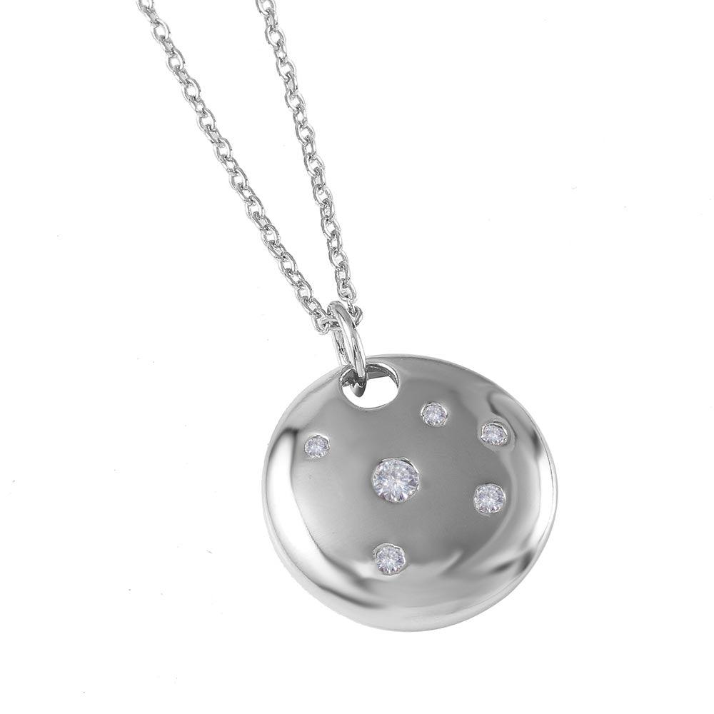 Rhodium Plated 925 Sterling Silver Round Shield Pendant Necklace - STP00434