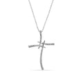 Rhodium Plated 925 Sterling Silver Artistic Cross Clear CZ Adjustable Necklace - STP00522
