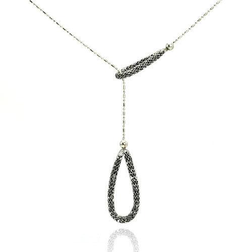 Rhodium Plated 925 Sterling Silver Double Loop End Necklace - STP00578BLK