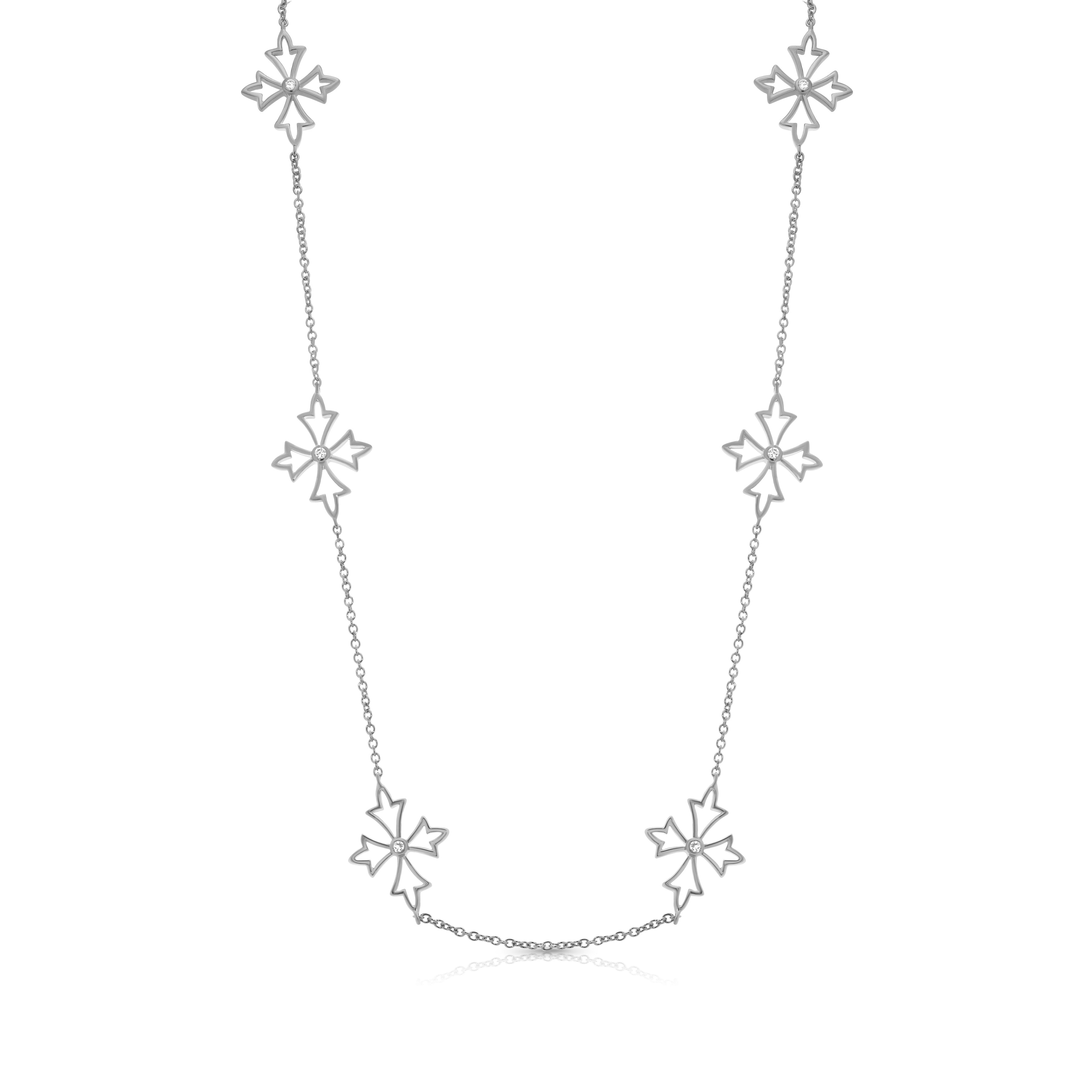 Silver 925 Rhodium Plated Pointy Cross CZ Necklace - STP00598