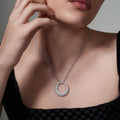 Silver 925 Rhodium Plated Clear CZ Circle Pendant Necklace - STP00631CLR