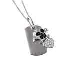 Silver 925 Rhodium Plated Skull Heart Tag Necklace - STP00745