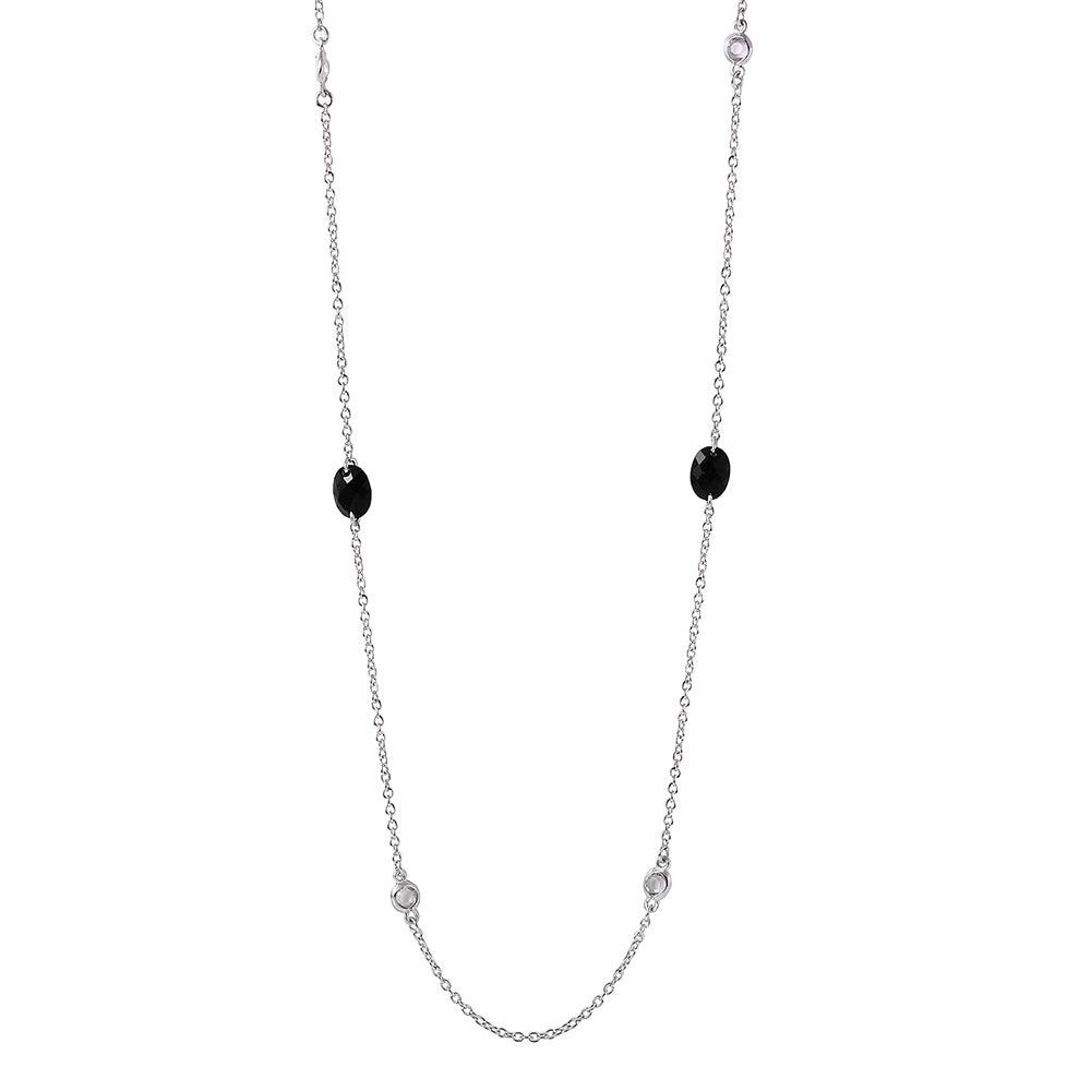 Silver 925 Black Oval Necklace - STP00866
