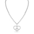 Rhodium Plated 925 Sterling Silver Double Chain Heart Peace Clear CZ Necklace - STP00867