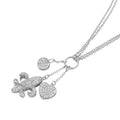 Silver 925 Rhodium Plated Fleur de Lis Charms and CZ Accents Necklace - STP01022