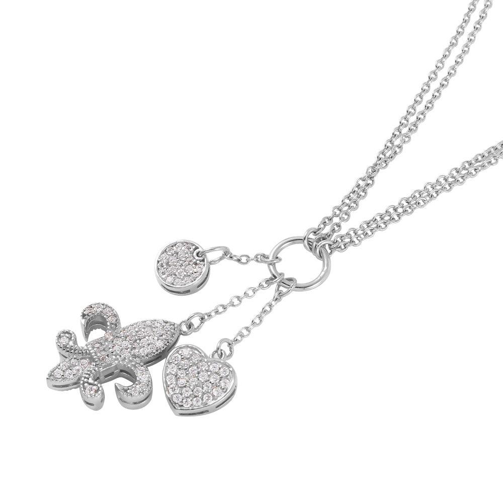 Silver 925 Rhodium Plated Fleur de Lis Charms and CZ Accents Necklace - STP01022