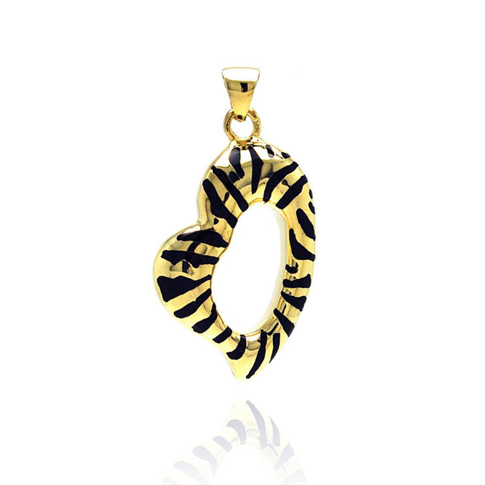 Silver 925 Gold Plated Clear CZ Striped Pendant - STP01024