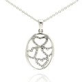 Silver 925 Oval Pendent with Four Hearts and Diamond Accent - STP01031DIA
