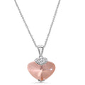 Rhodium Plated 925 Silver Champagne CZ Heart with Cross Pendant Necklace - STP01064CH