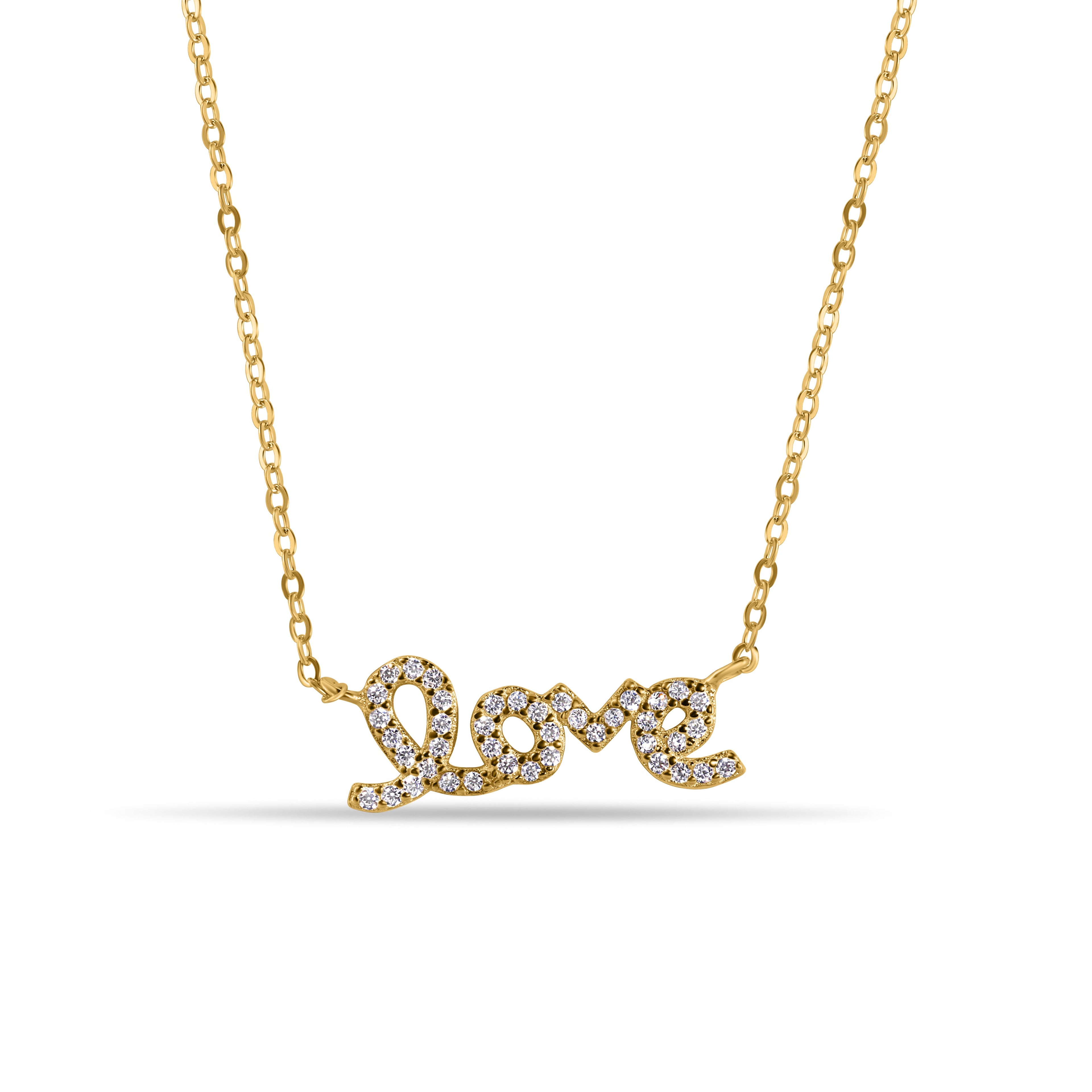 Silver 925 Gold Plated Clear CZ Love Pendant Necklace - STP01383GP