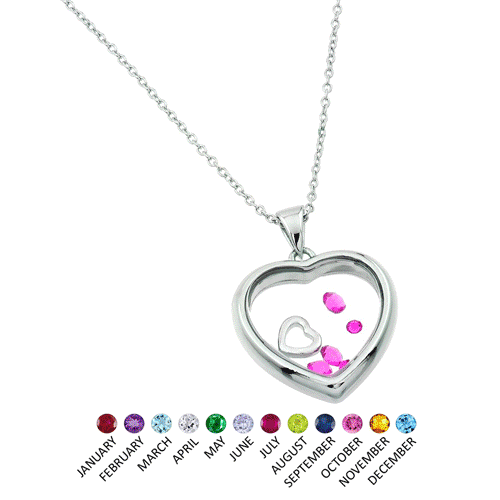 Rhodium Plated 925 Sterling Silver Floating CZ Birthstone Heart Pendant - STP01469