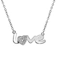 Rhodium Plated 925 Sterling Silver Clear Diamond Love Necklace - STP01481