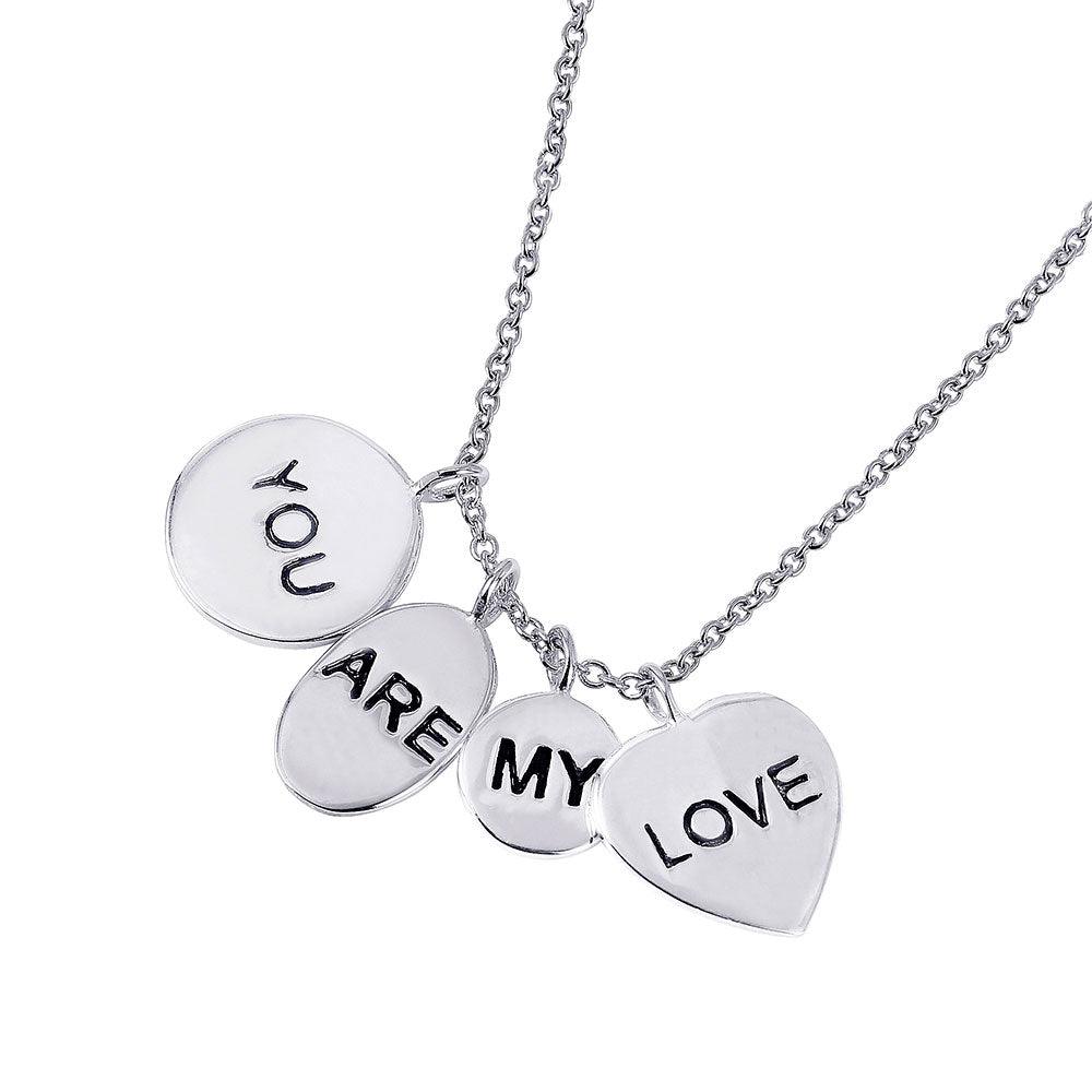 Silver 925 Rhodium Plated 4 Engravable Disc You Are My Love Necklace - STP01501