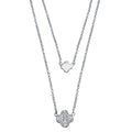 Rhodium Plated 925 Sterling Silver Double Chain Clover Necklace with CZ - STP01507