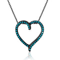 Silver 925 Black Rhodium Open Heart Necklace with Synthetic Turquoise Stones - STP01511