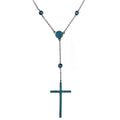Silver 925 Black Rhodium Plated Cross Necklace with Synthetic Turquoise Stones - STP01513BLK