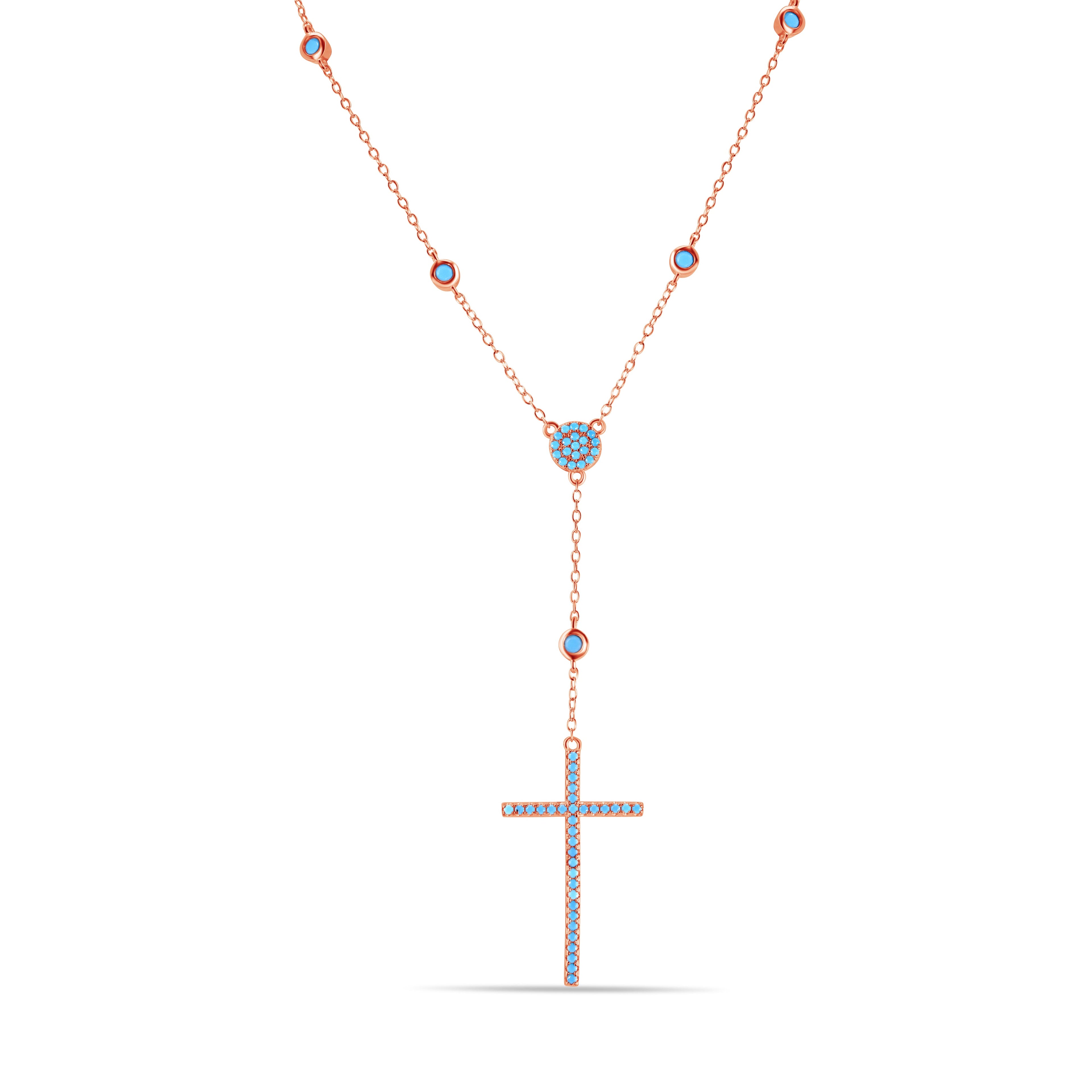 Rose Gold Plated 925 Sterling Silver Rosary Necklace - STP01513RGP