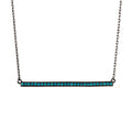 Silver 925 Black Rhodium Plated Bar Necklace with Synthetic Turquoise Stones - STP01515